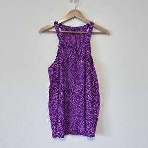 Torrid Sz 0 Flowy Purple Polka Dots Halter Neckline Sheer Lightweight Buttons